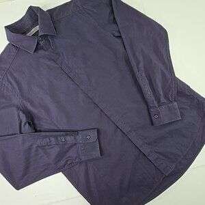 REISS Men's LARGE Slim Fit Long Sleeve Concealed-Placket Shirt Casual BLUE WOVEN